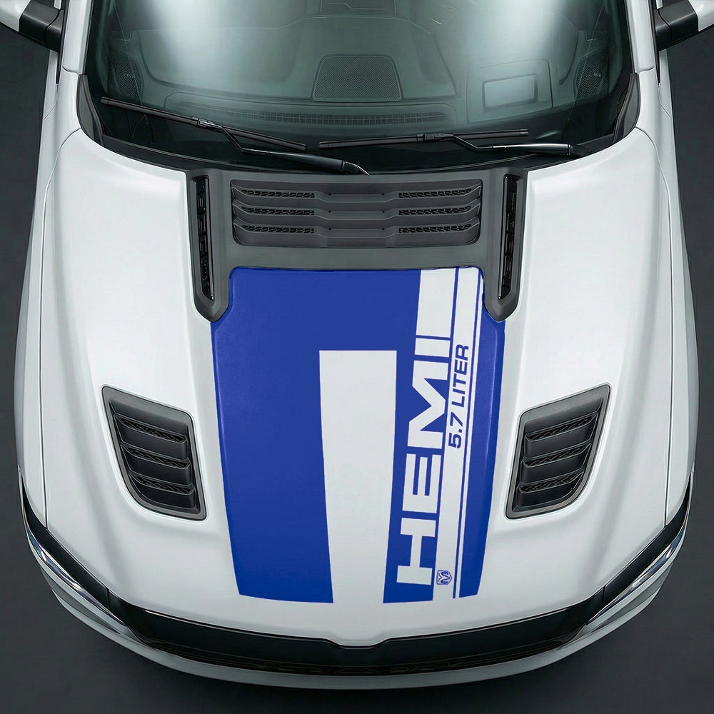 Hood Panel Decal/Sticker - Premium 5.7L HEMI Vertical Racing Stripe Graphic Kit - For Dodge Ram 2019-2025 - Premium Vinyl