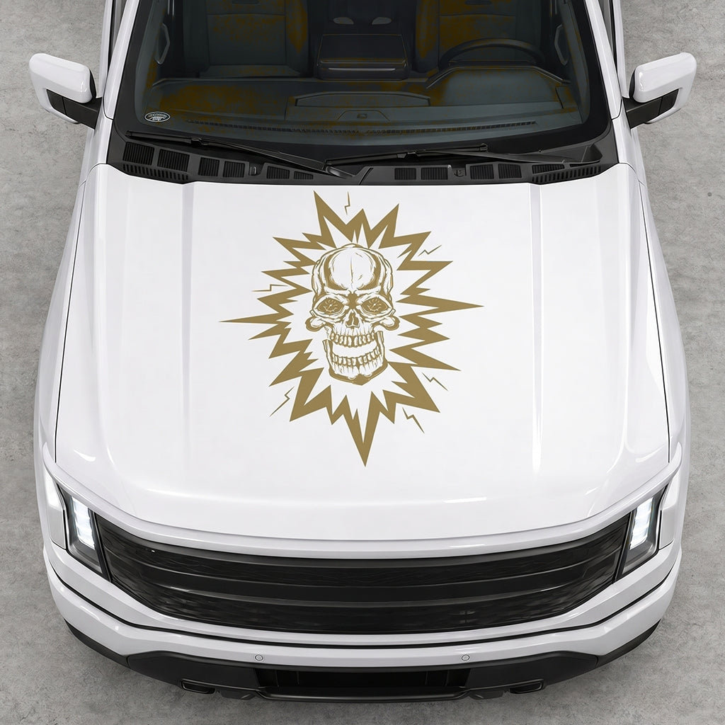 Hood Panel Decal/Sticker - Cut Electric Skull Graphic Decal Graphic Kit - For FORD F-150 2015-2020 - Premium Vinyl