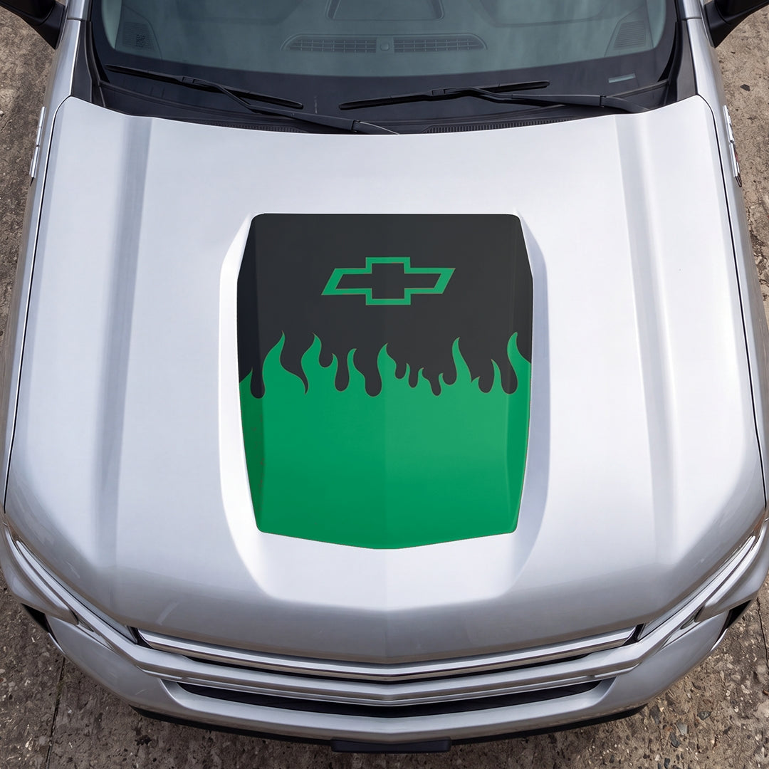 Hood Panel Decal/Sticker - Burning Flames Graphic Decal Graphic Kit - For Chevrolet Silverado 2019-2024 - Premium Vinyl