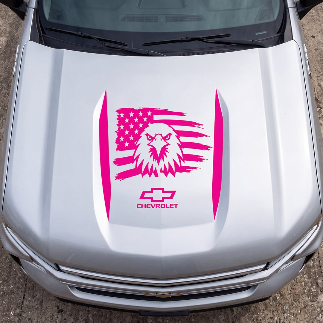 Hood Panel Decal/Sticker - American Facing Eagle Graphic Decal Graphic Kit - For Chevrolet Silverado 2019-2024 - Premium Vinyl