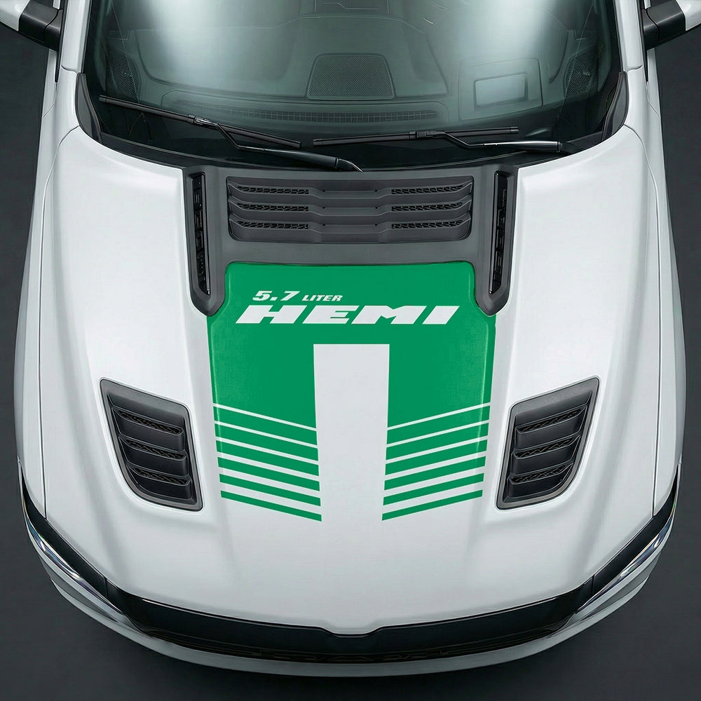Hood Panel Decal/Sticker - Aggressive 5.7L HEMI Slotted Strobe Graphic Kit - For Dodge Ram 2019-2025 - Premium Vinyl