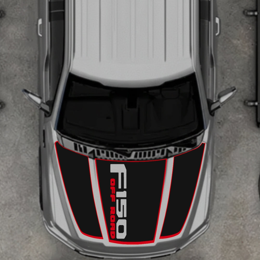 Hood Panel Decal/Sticker - Style 3 - Cut - Border Graphic Kit - For Ford F-150 2020-2026 - Premium Vinyl