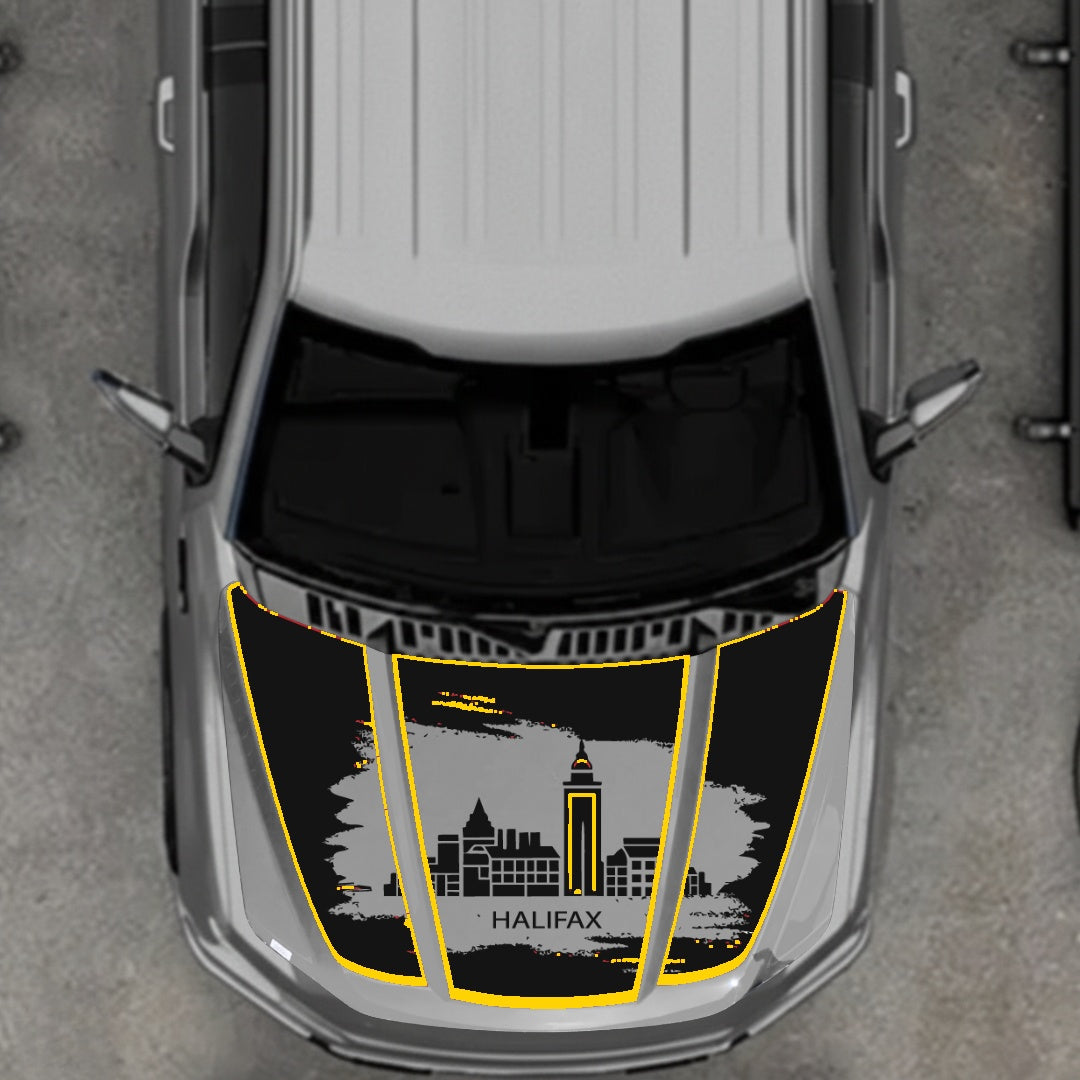 Hood Panel Decal/Sticker - Halifax - Cut - Border Graphic Kit - For Ford F-150 2020-2026 - Premium Vinyl
