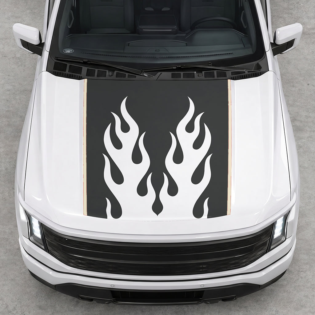 Hood Panel Decal/Sticker - Twin Burning Flames Graphic Decal Graphic Kit - For Ford F-150 2015-2020 - Premium Vinyl