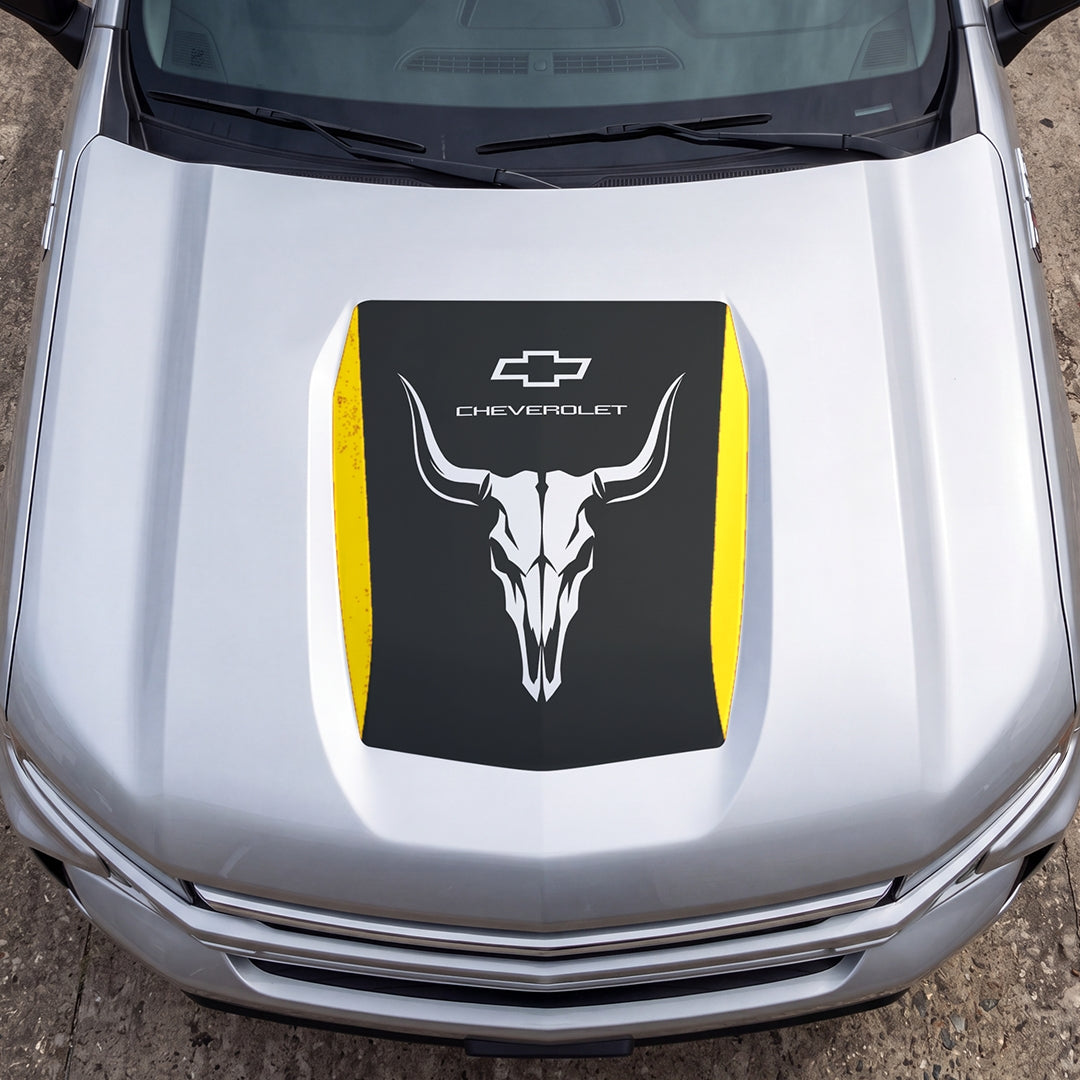 Hood Panel Decal/Sticker - Bison Skull Graphic Decal Graphic Kit - For Chevrolet Silverado 2019-2024 - Premium Vinyl