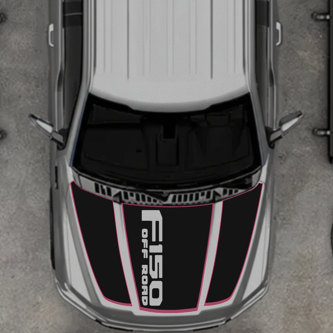 Hood Panel Decal/Sticker - Style 2 - Cut - Border Graphic Kit - For Ford F-150 2020-2026 - Premium Vinyl