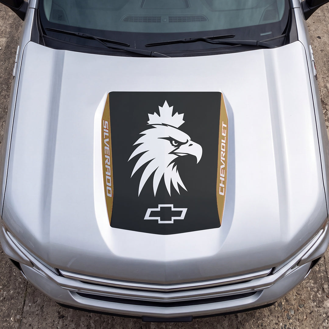 Hood Panel Decal/Sticker - Eagle Head with Maple Graphic Decal Graphic Kit - For Chevrolet Silverado 2019-2024 - Premium Vinyl