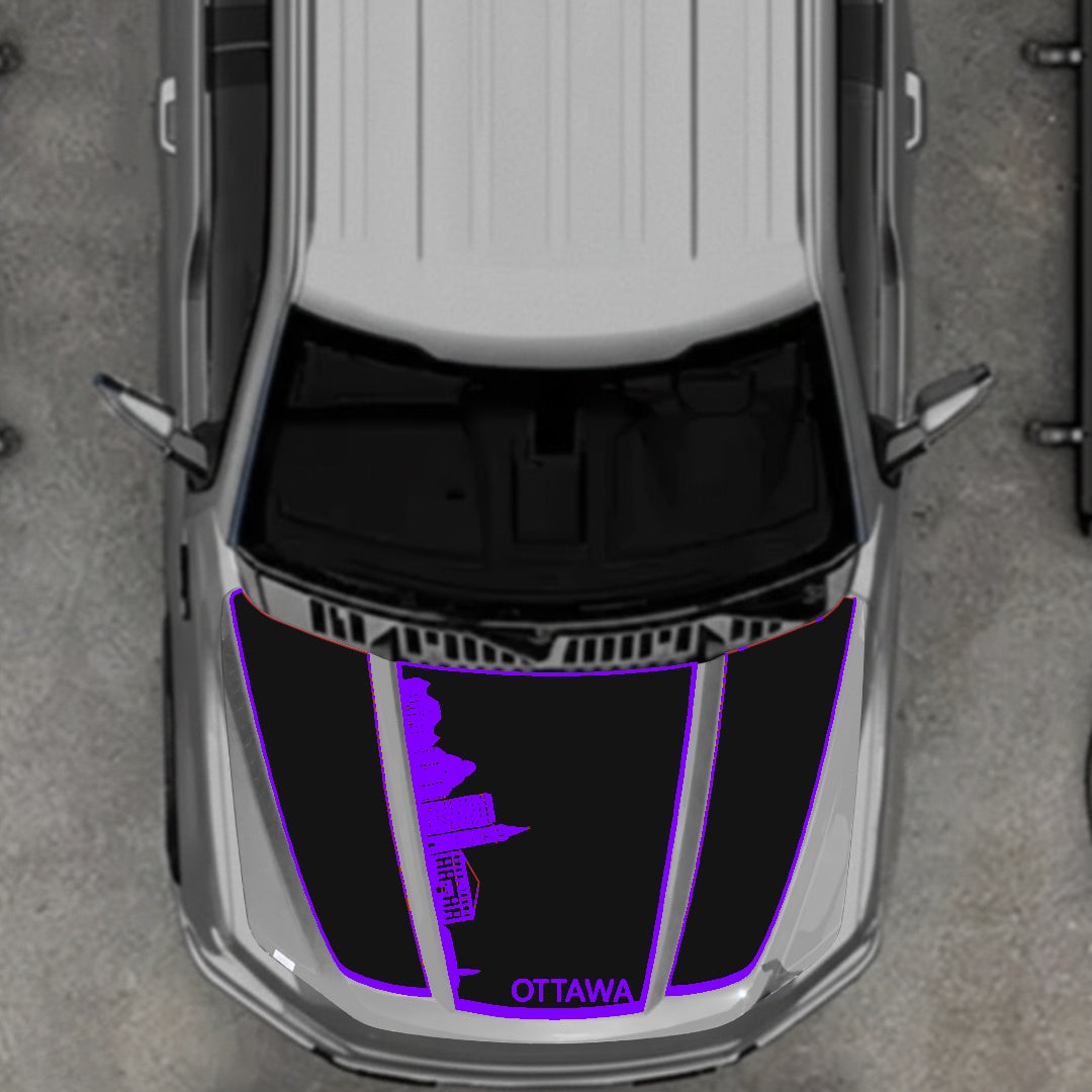Hood Panel Decal/Sticker - Ottawa Skyline - Border Graphic Kit - For Ford F-150 2020-2026 - Premium Vinyl