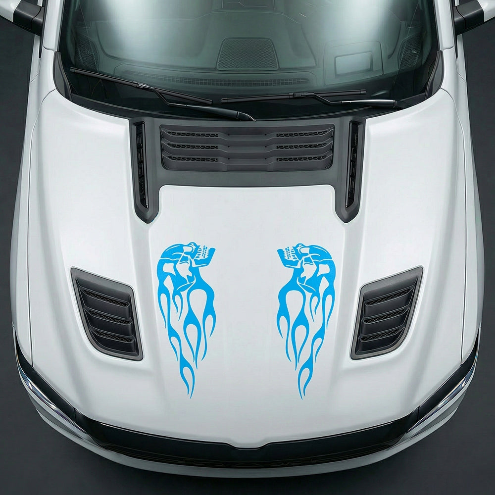 Hood Panel Decal/Sticker - Fiery Skulls Custom U-Shape - Cut Graphic Kit - For Dodge Ram 2019-2025 - Premium Vinyl
