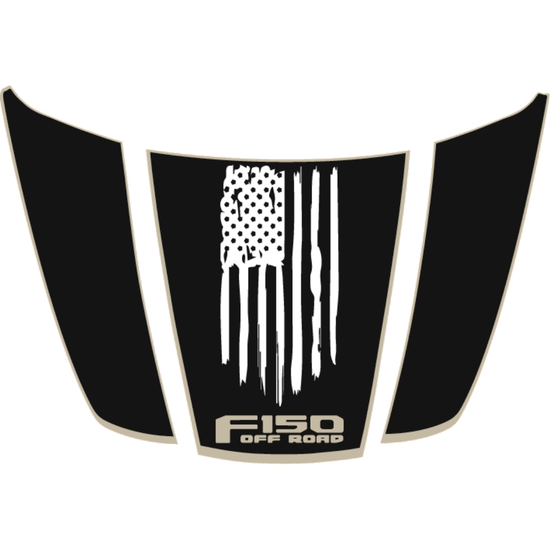 Hood Panel Decal/Sticker - USA Style 3 - Cut - Border Graphic Kit - For Ford F-150 2020-2026 - Premium Vinyl