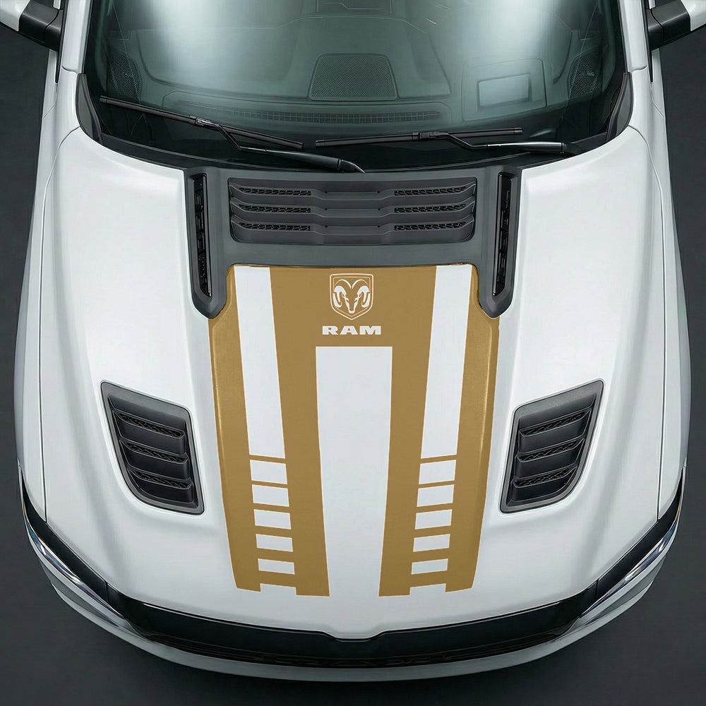 Hood Panel Decal/Sticker - Sport Strobe V-Stripes with Center RAM Logo Graphic Kit - For Dodge Ram 2019-2025 - Premium Vinyl
