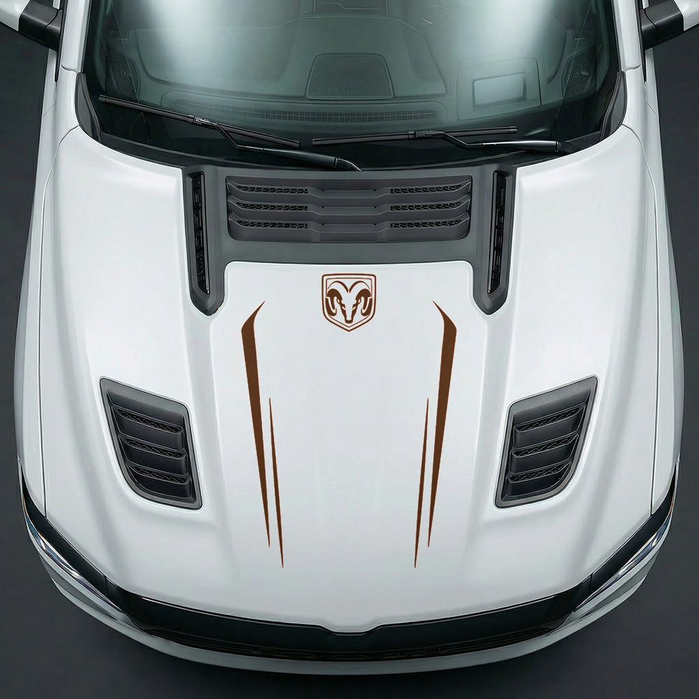 Hood Panel Decal/Sticker - Sleek Spear Cutout U-Shape with RAM Logo - Cut Graphic Kit - For Dodge Ram 2019-2025 - Premium Vinyl