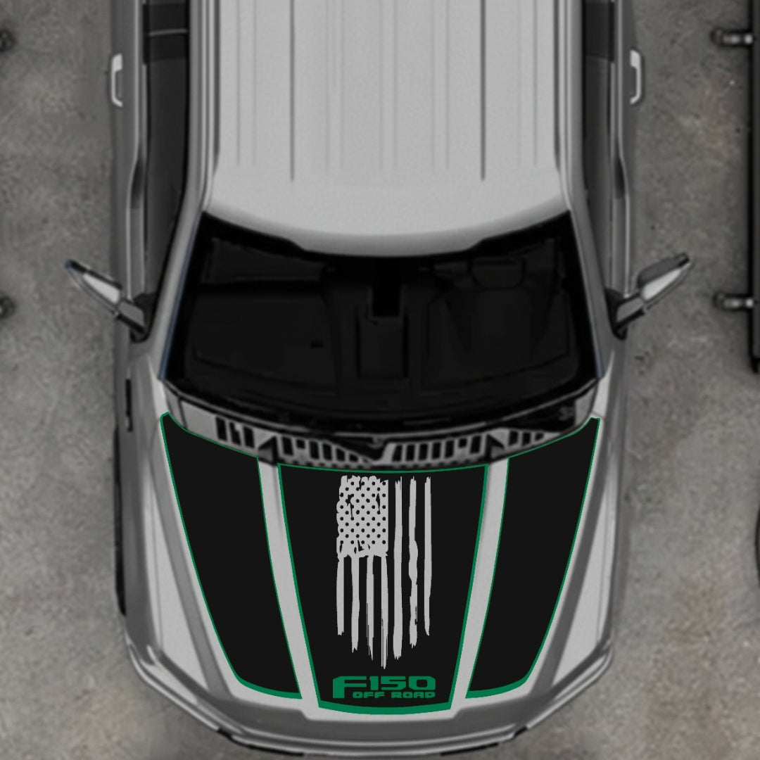 Hood Panel Decal/Sticker - USA Style 3 - Cut - Border Graphic Kit - For Ford F-150 2020-2026 - Premium Vinyl