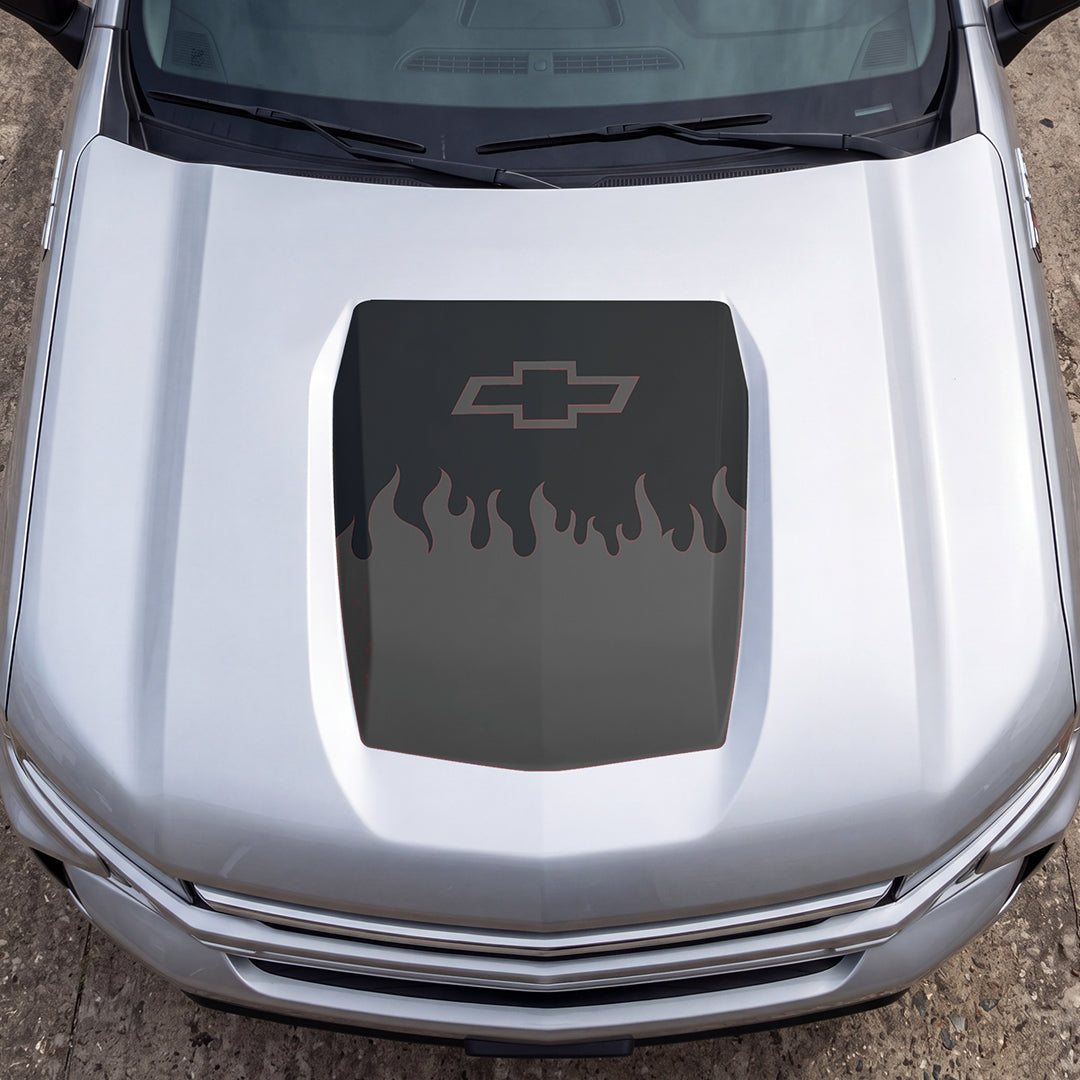Hood Panel Decal/Sticker - Burning Flames Graphic Decal Graphic Kit - For Chevrolet Silverado 2019-2024 - Premium Vinyl
