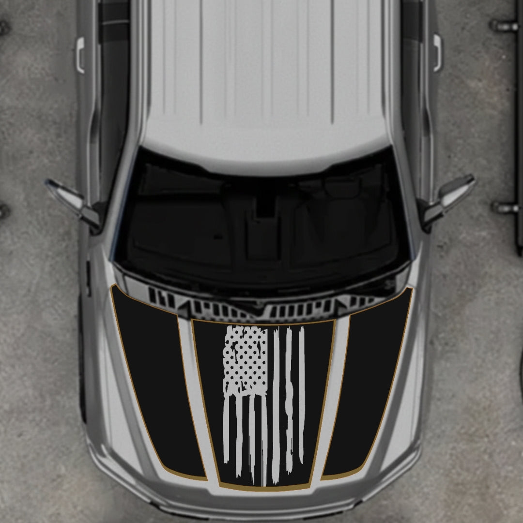 Hood Panel Decal/Sticker - USA Style 1 - Cut - Border Graphic Kit - For Ford F-150 2020-2026 - Premium Vinyl
