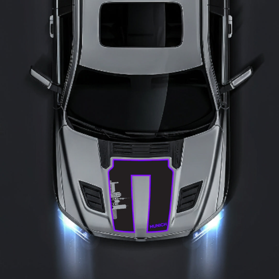 Performance Hood Panel Decal/Sticker - Munich Skyline - Cut - Border Graphic Kit - For Dodge RAM 1500 2019-2025 - Premium Vinyl