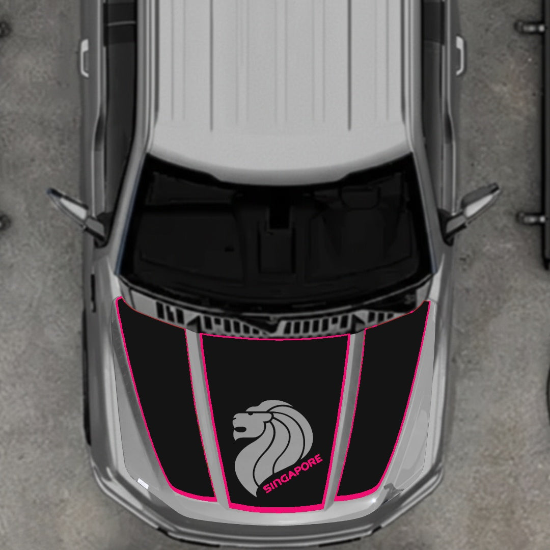 Hood Panel Decal/Sticker - Singapore - Cut  - Border Graphic Kit - For Ford F-150 2020-2026 - Premium Vinyl