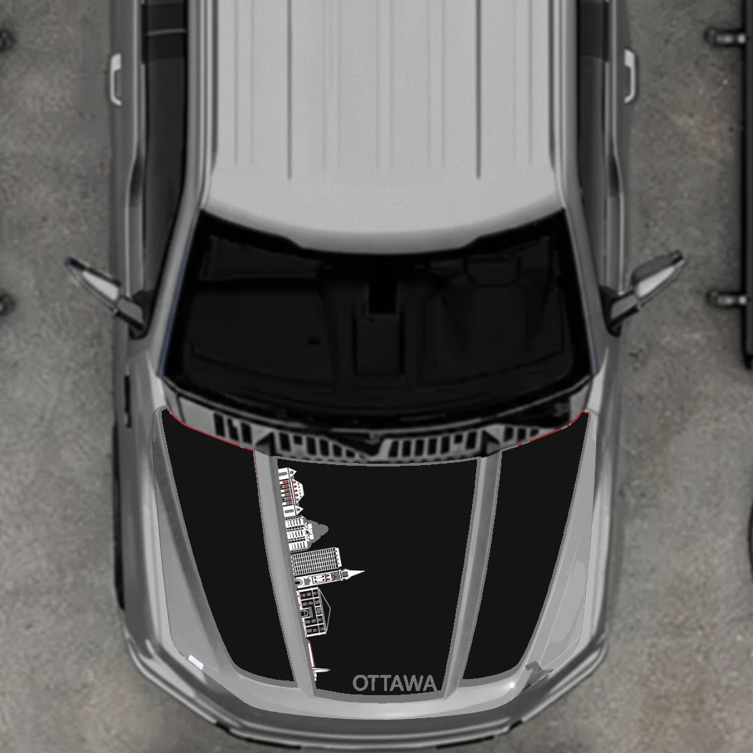 Hood Panel Decal/Sticker - Ottawa Skyline - Cut - Border Graphic Kit - For Ford F-150 2020-2026 - Premium Vinyl