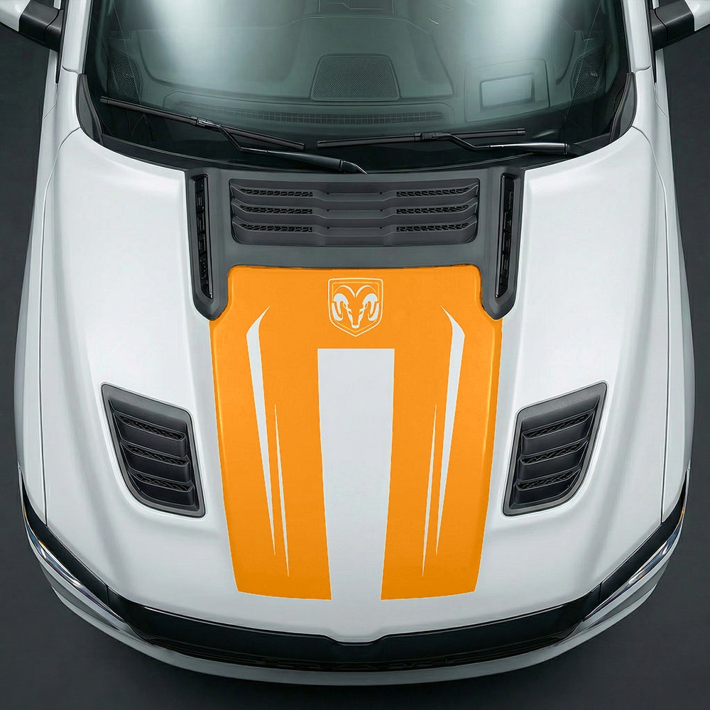Hood Panel Decal/Sticker - Sleek Spear Cutout U-Shape with RAM Logo Graphic Kit - For Dodge Ram 2019-2025 - Premium Vinyl