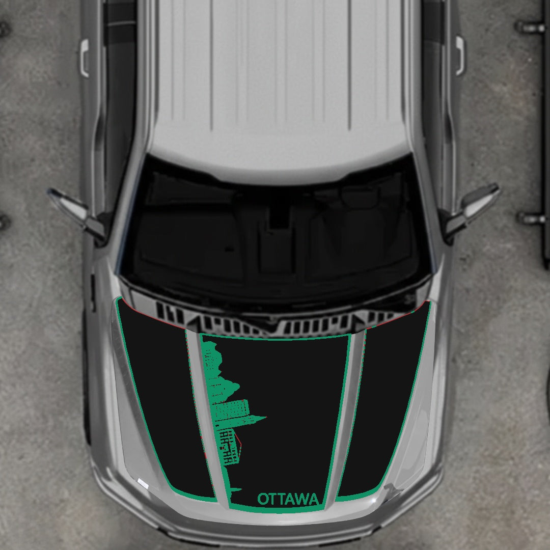 Hood Panel Decal/Sticker - Ottawa Skyline - Border Graphic Kit - For Ford F-150 2020-2026 - Premium Vinyl