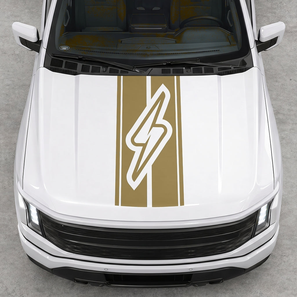Hood Panel Decal/Sticker - Triple Stripes Electric Graphic Decal Graphic Kit - For FORD F-150 2015-2020 - Premium Vinyl