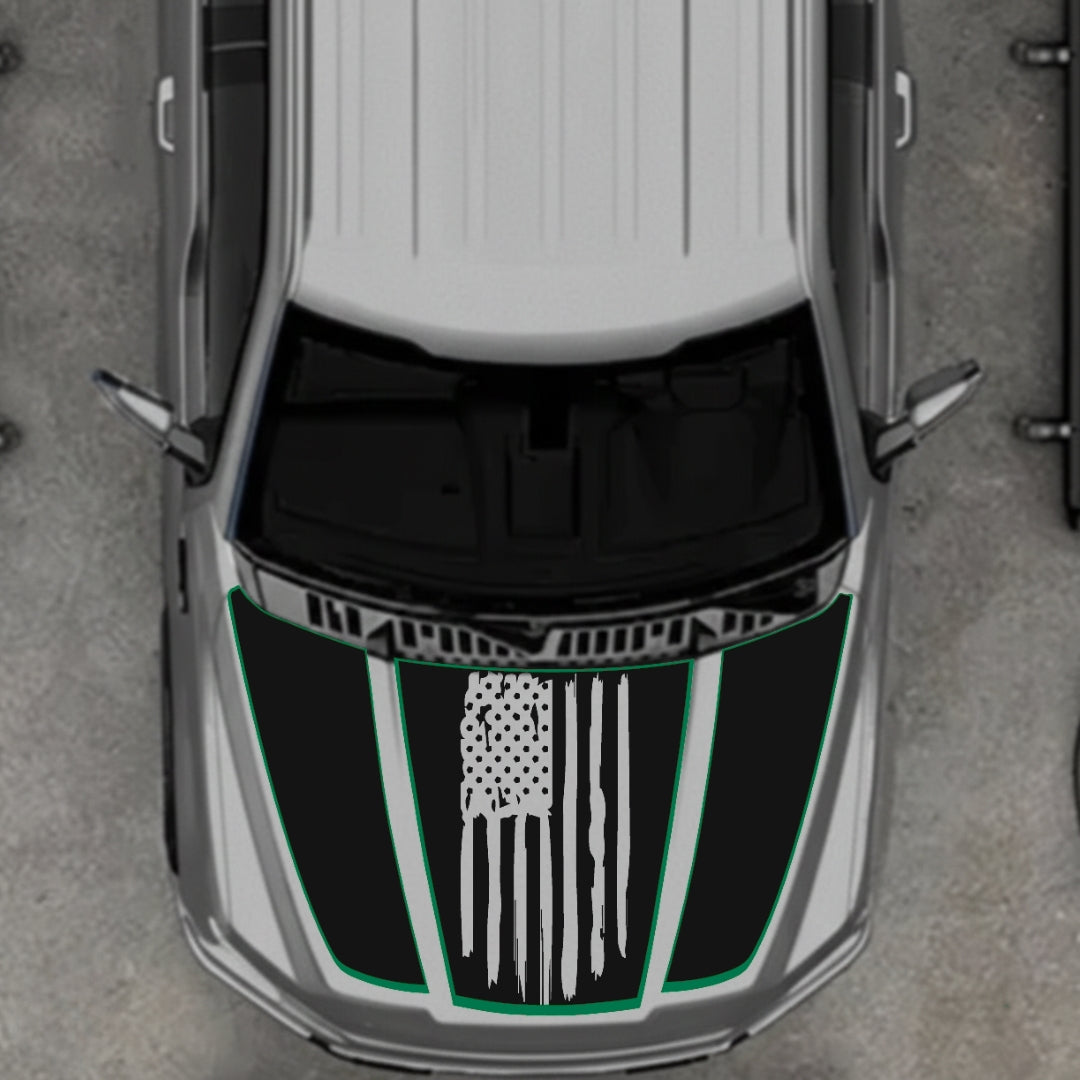 Hood Panel Decal/Sticker - USA Style 1 - Cut - Border Graphic Kit - For Ford F-150 2020-2026 - Premium Vinyl