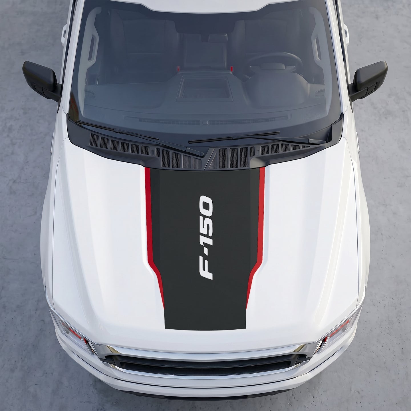 Hood Panel Decal/Sticker - Clean Matte Black Hood Decal Wrap – Center Accent Shield with Vertical Logo & Side Trim Graphic Kit - For Ford F-150 F150 2015-2020 - Premium Vinyl
