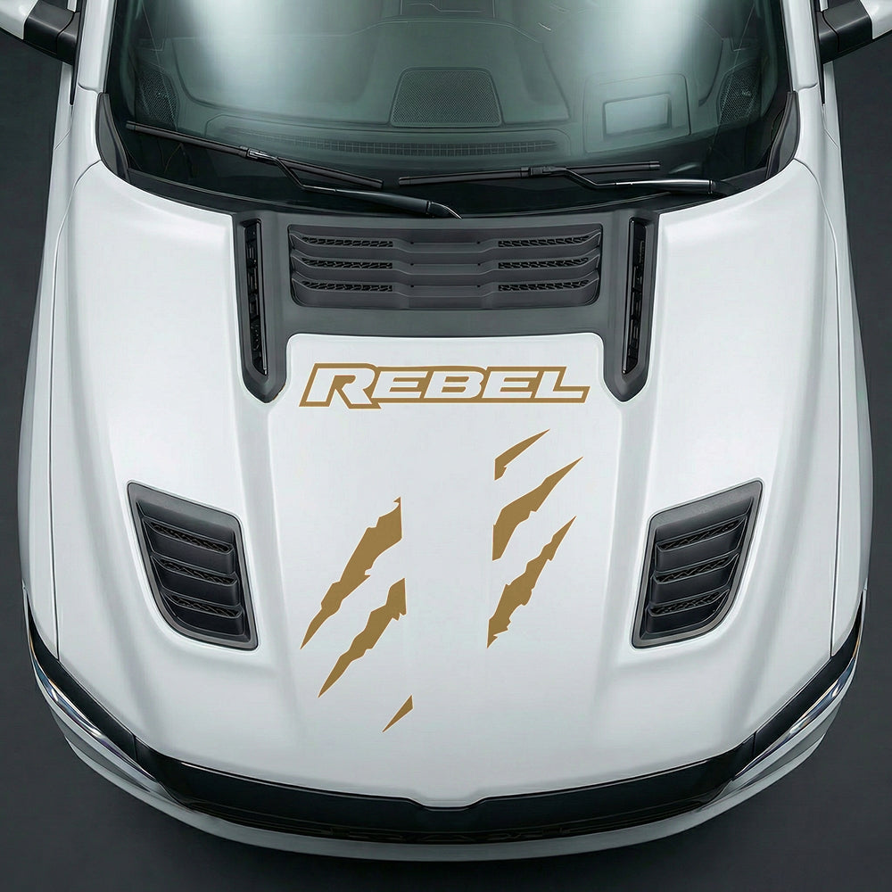 Hood Panel Decal/Sticker - Fierce REBEL Monster Slash - Cut Graphic Kit - For Dodge Ram 2019-2025 - Premium Vinyl