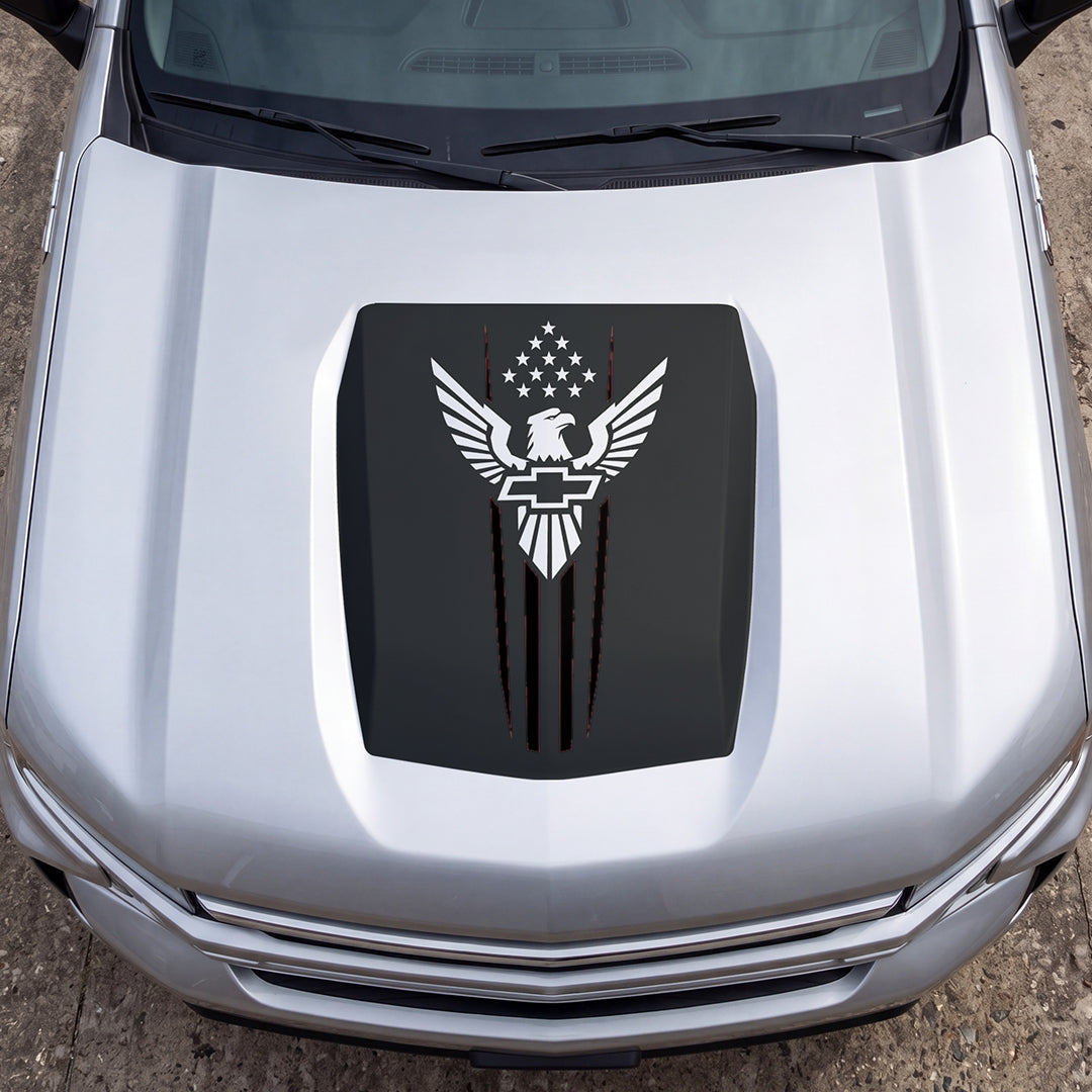 Hood Panel Decal/Sticker - Eagle with Stars Graphic Decal Graphic Kit - For Chevrolet Silverado 2019-2024 - Premium Vinyl