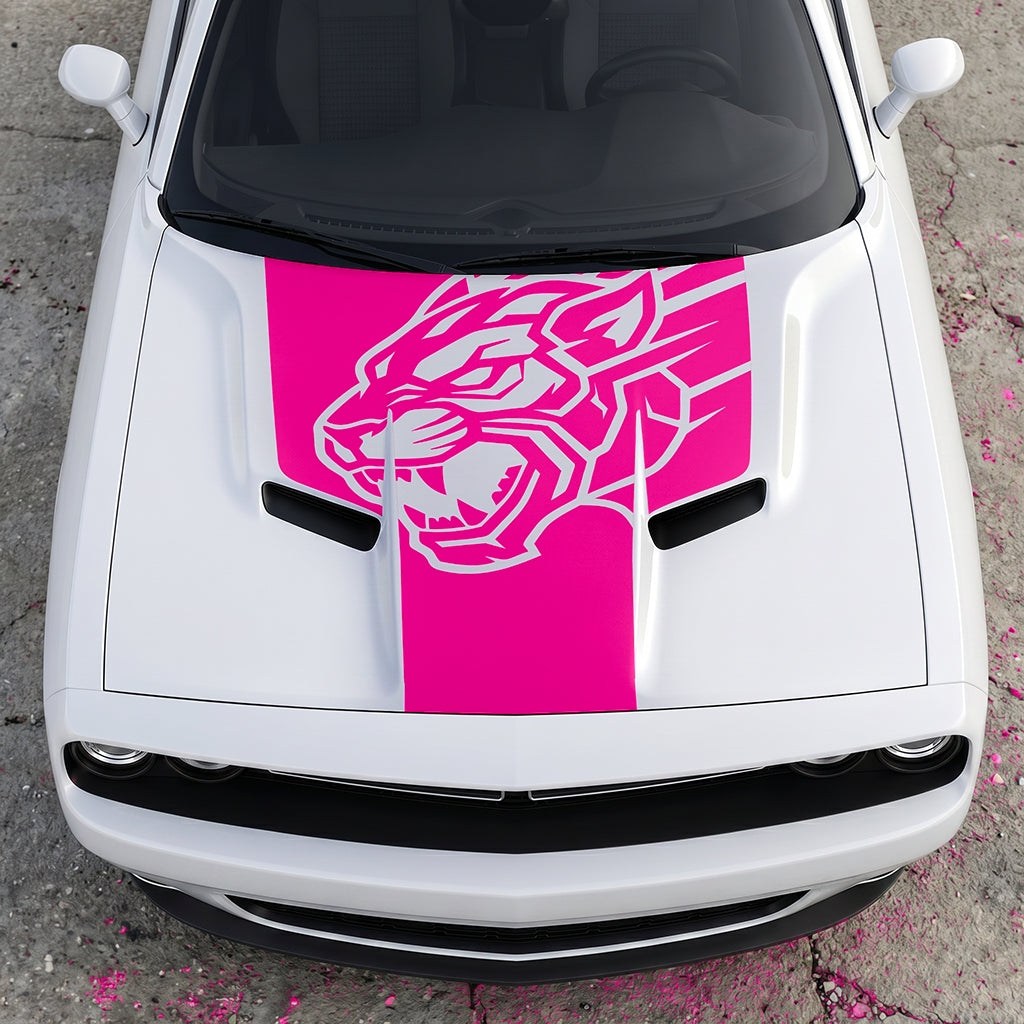 Hood Panel Decal/Sticker - Hellcat Predator Shadow - Aggressive Full-Face Jungle Cat Graphic Kit - For Dodge Challenger 2015-2024 - Premium Vinyl