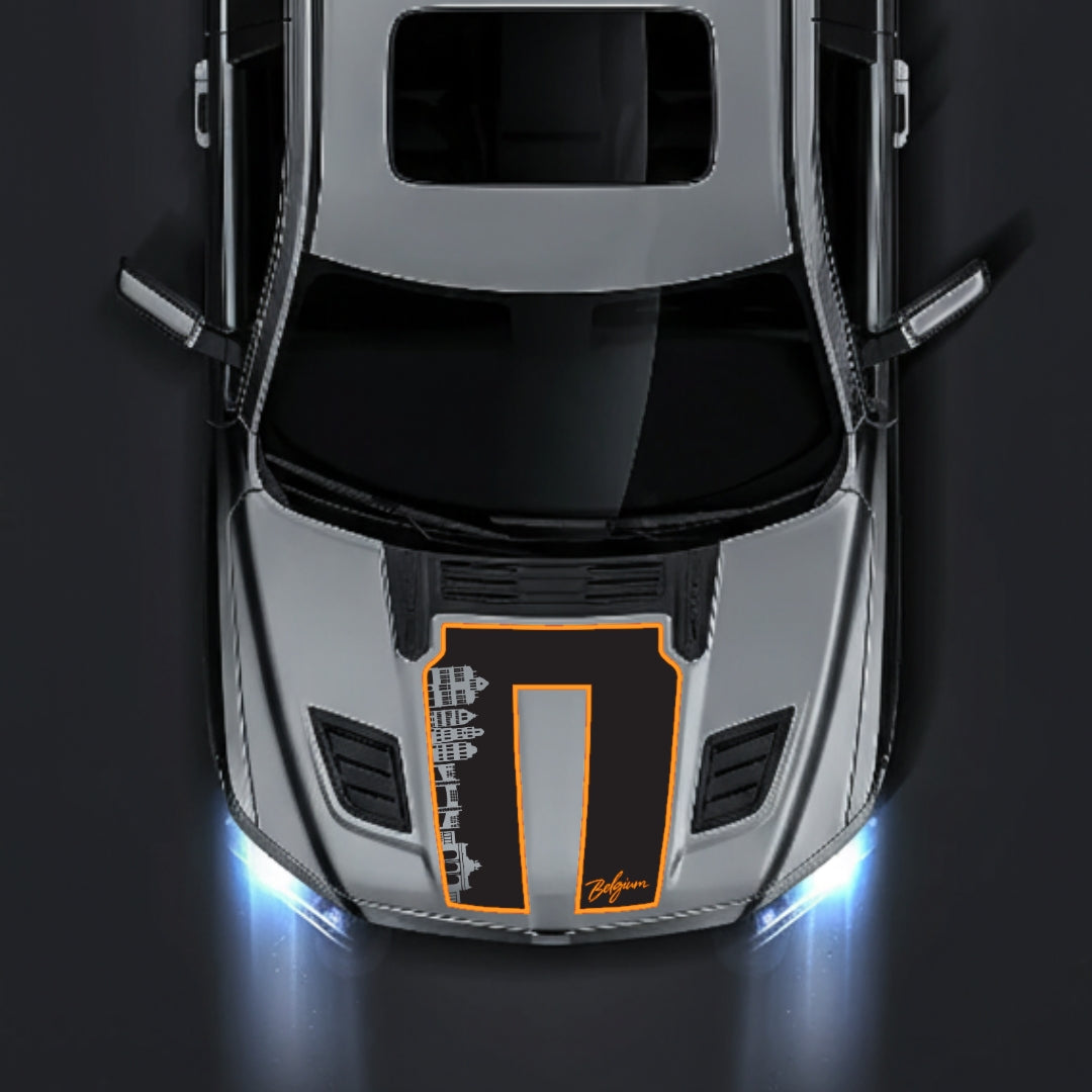 Hood Panel Decal/Sticker - Belgium Skyline - Cut - Border Graphic Kit - For Dodge RAM 1500 2019-2025 - Premium Vinyl
