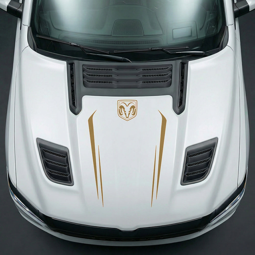 Hood Panel Decal/Sticker - Sleek Spear Cutout U-Shape with RAM Logo - Cut Graphic Kit - For Dodge Ram 2019-2025 - Premium Vinyl