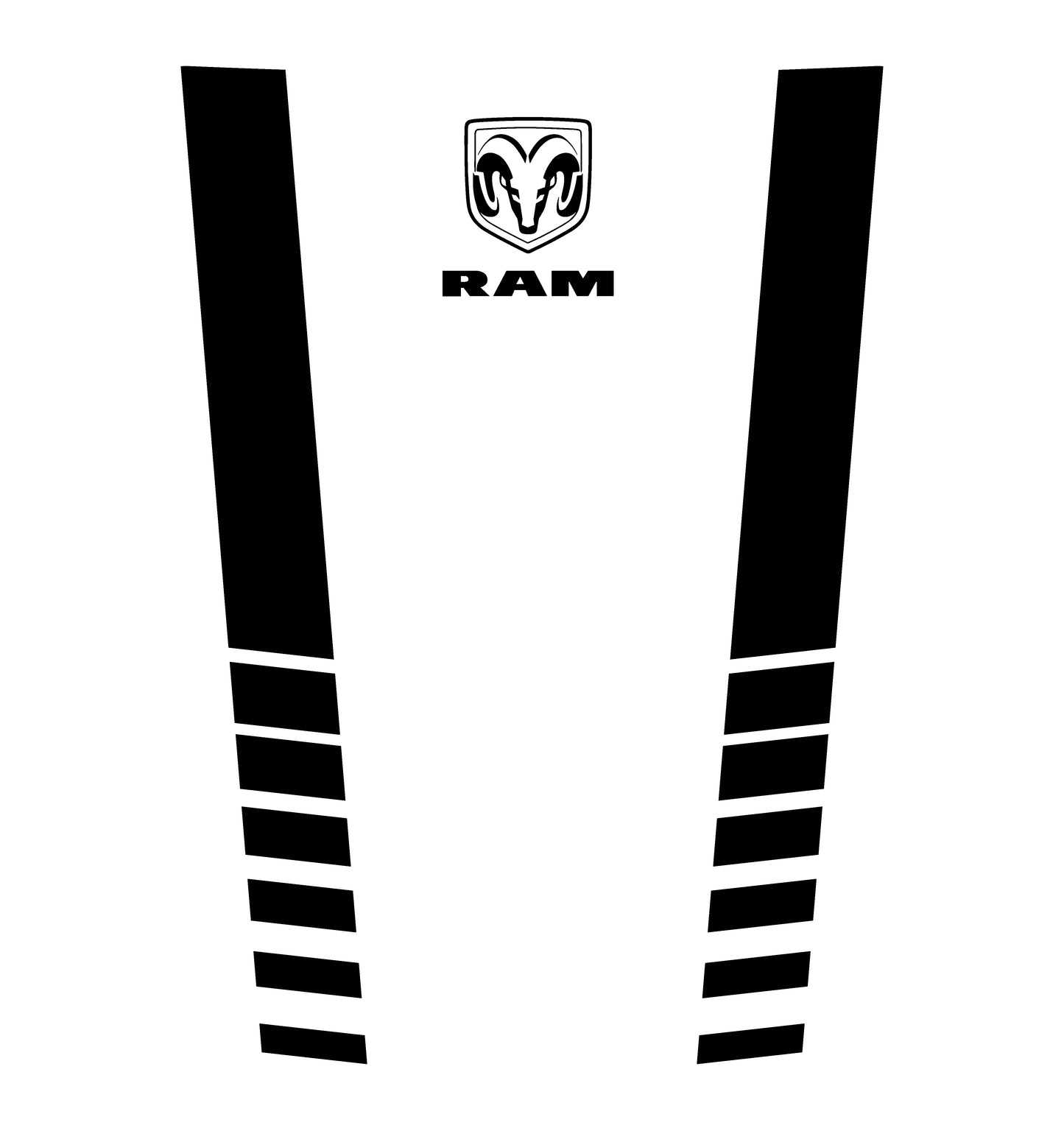 Hood Panel Decal/Sticker - Sport Strobe V-Stripes with Center RAM Logo - Cut Graphic Kit - For Dodge Ram 2019-2025 - Premium Vinyl