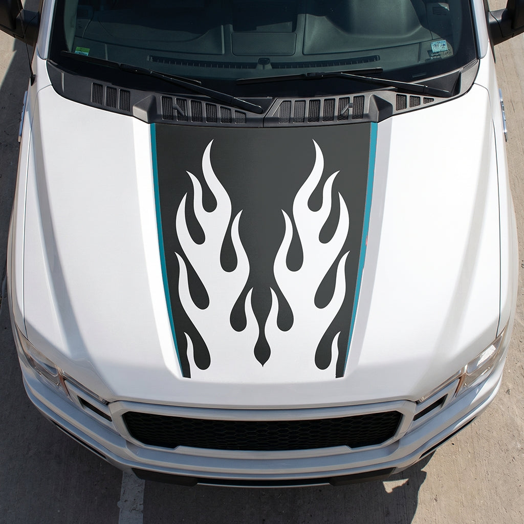 Hood Panel Decal/Sticker - Twin Burning Flames Graphic Decal Graphic Kit - For Ford F-150 2015-2020 - Premium Vinyl