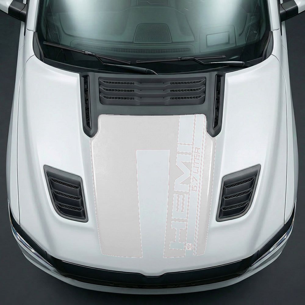 Hood Panel Decal/Sticker - Premium 5.7L HEMI Vertical Racing Stripe Graphic Kit - For Dodge Ram 2019-2025 - Premium Vinyl