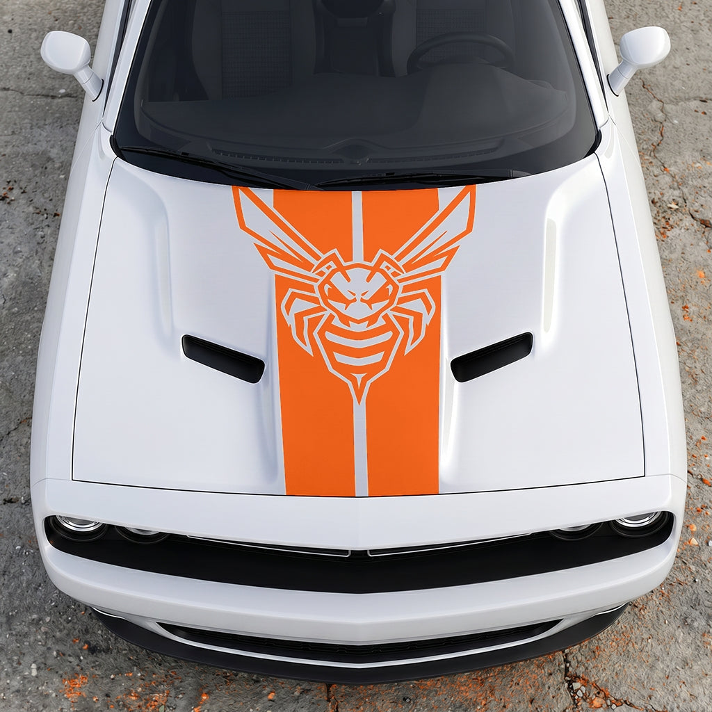 Hood Panel Decal/Sticker - Super Bee Hornet Tactical Stripe - Vertical Racing Center-Line Graphic Kit - For Dodge Challenger 2015-2024 - Premium Vinyl