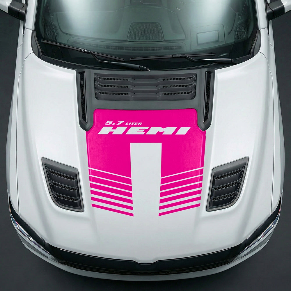 Hood Panel Decal/Sticker - Aggressive 5.7L HEMI Slotted Strobe Graphic Kit - For Dodge Ram 2019-2025 - Premium Vinyl