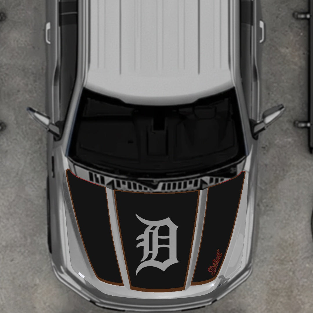 Hood Panel Decal/Sticker - Detroit Intial - Cut - Border Graphic Kit - For Ford F-150 2020-2026 - Premium Vinyl