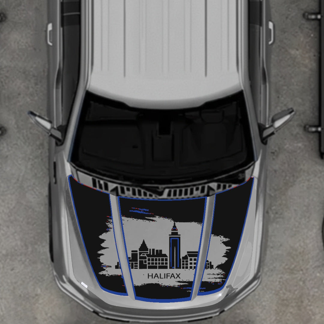 Hood Panel Decal/Sticker - Halifax - Cut - Border Graphic Kit - For Ford F-150 2020-2026 - Premium Vinyl