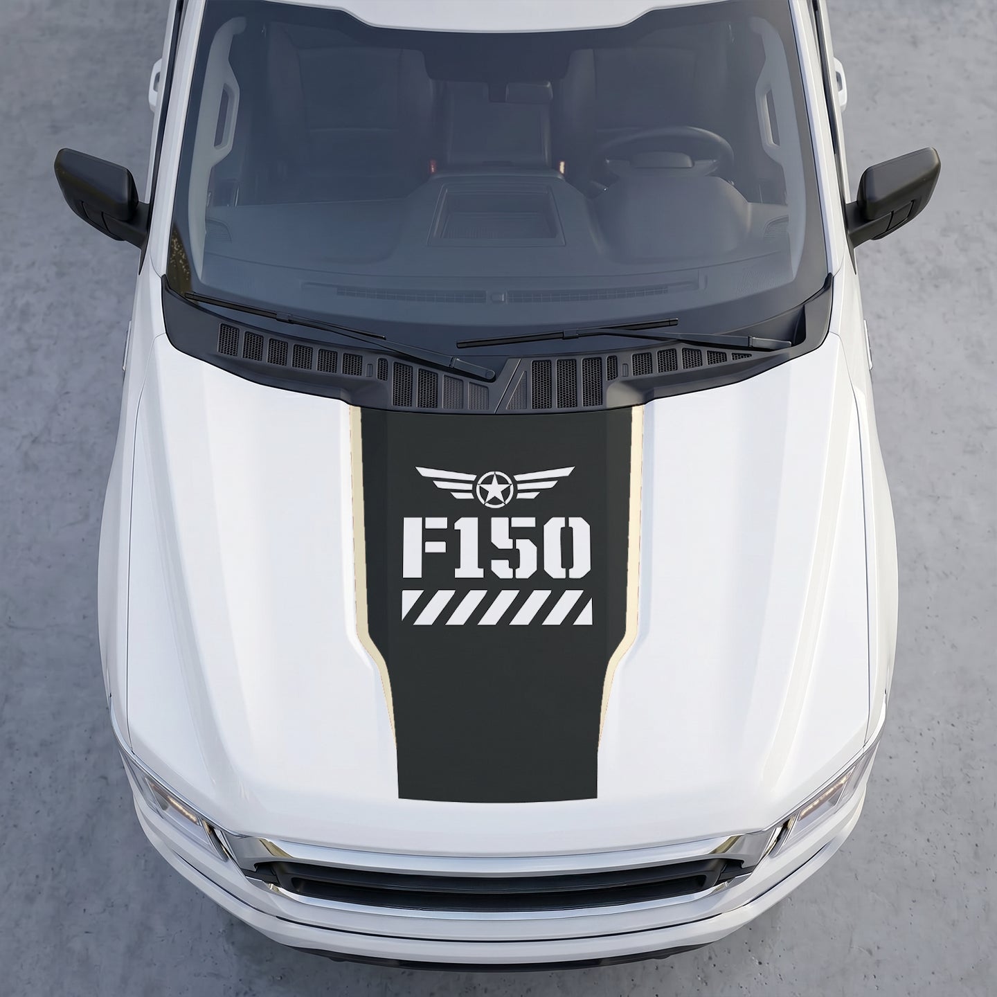 Hood Panel Decal/Sticker - Military Shield Hood Decal – Star Wings Emblem Vinyl Wrap Graphic Kit - For Ford F-150 F150 2015-2020 - Premium Vinyl