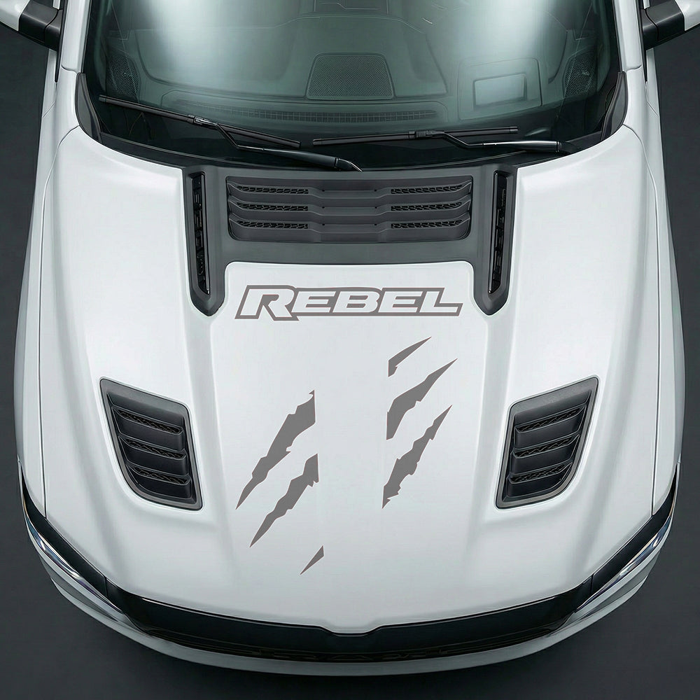 Hood Panel Decal/Sticker - Fierce REBEL Monster Slash - Cut Graphic Kit - For Dodge Ram 2019-2025 - Premium Vinyl