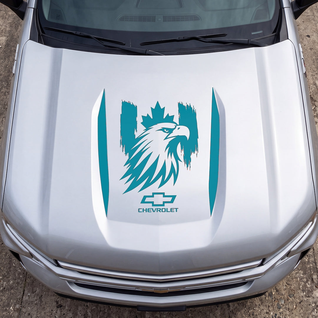 Hood Panel Decal/Sticker - Proud Canadaian Eagle Head Graphic Decal Graphic Kit - For Chevrolet Silverado 2019-2024 - Premium Vinyl