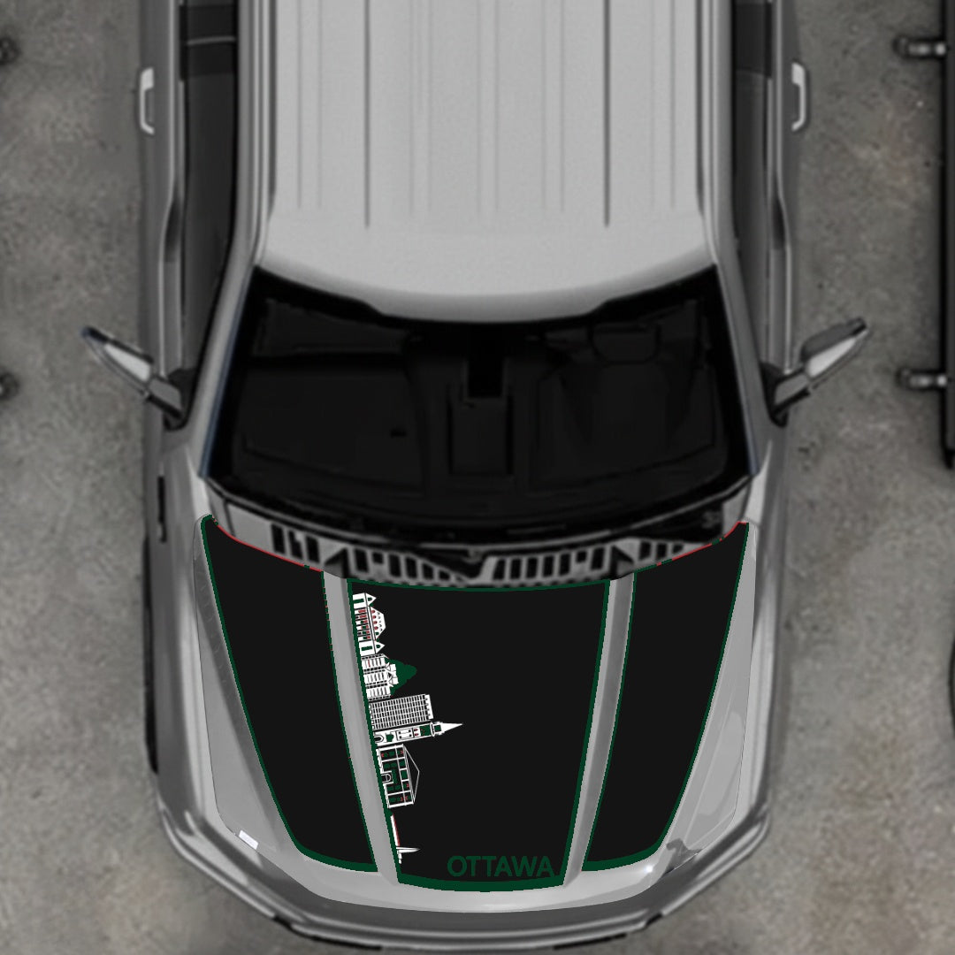 Hood Panel Decal/Sticker - Ottawa Skyline - Cut - Border Graphic Kit - For Ford F-150 2020-2026 - Premium Vinyl