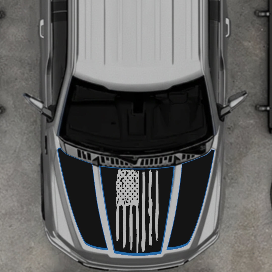 Hood Panel Decal/Sticker - USA Style 1 - Cut - Border Graphic Kit - For Ford F-150 2020-2026 - Premium Vinyl