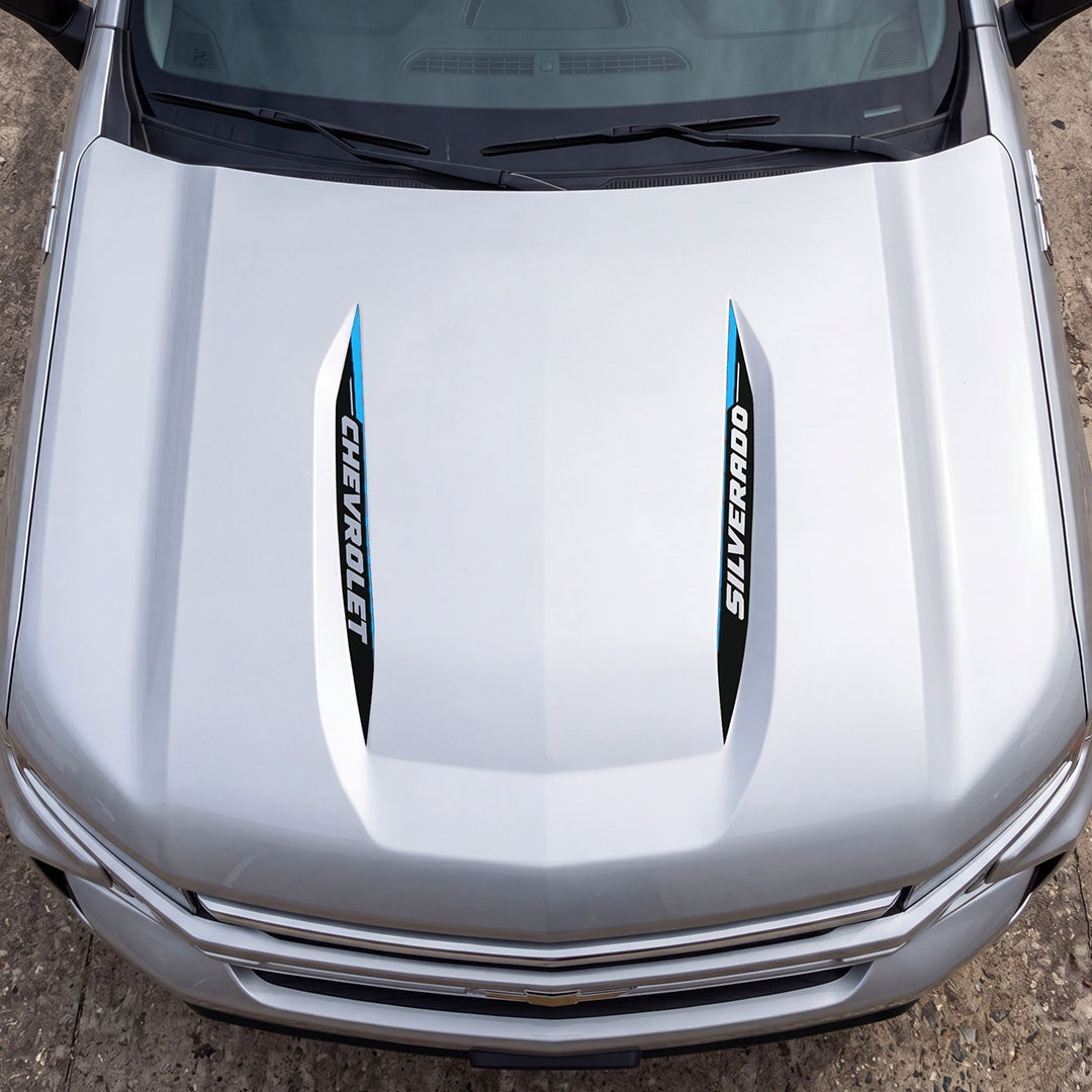 Hood Panel Decal/Sticker - Double Sided Stripes Style 1 Graphic Decal Graphic Kit - For Chevrolet Silverado 2019-2024 - Premium Vinyl